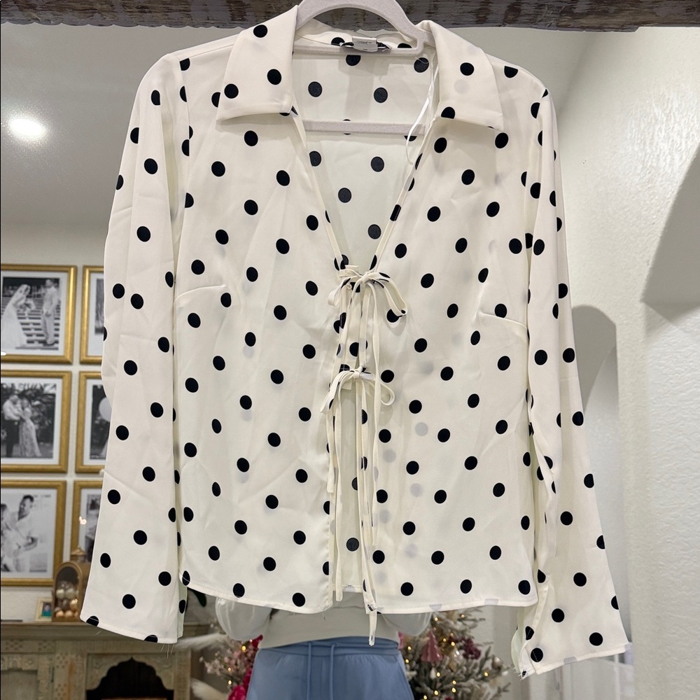 Rachel Zoe White and Black Polka Dot Blouse